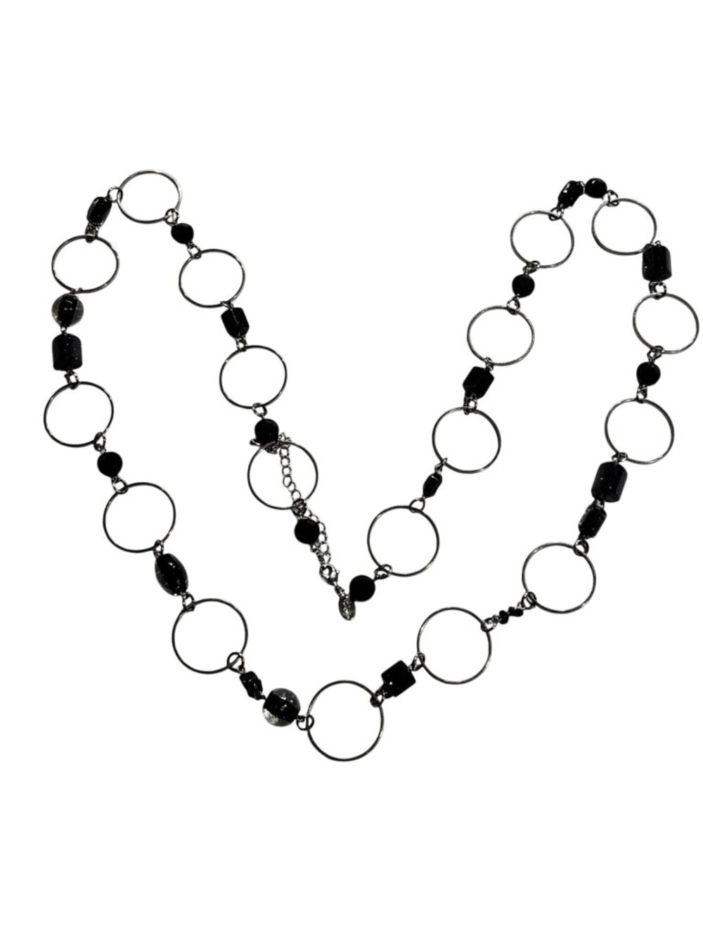 Lia Sophia Moondust Necklace Glass Beaded Silvertone Chain Purple Glitter Black
